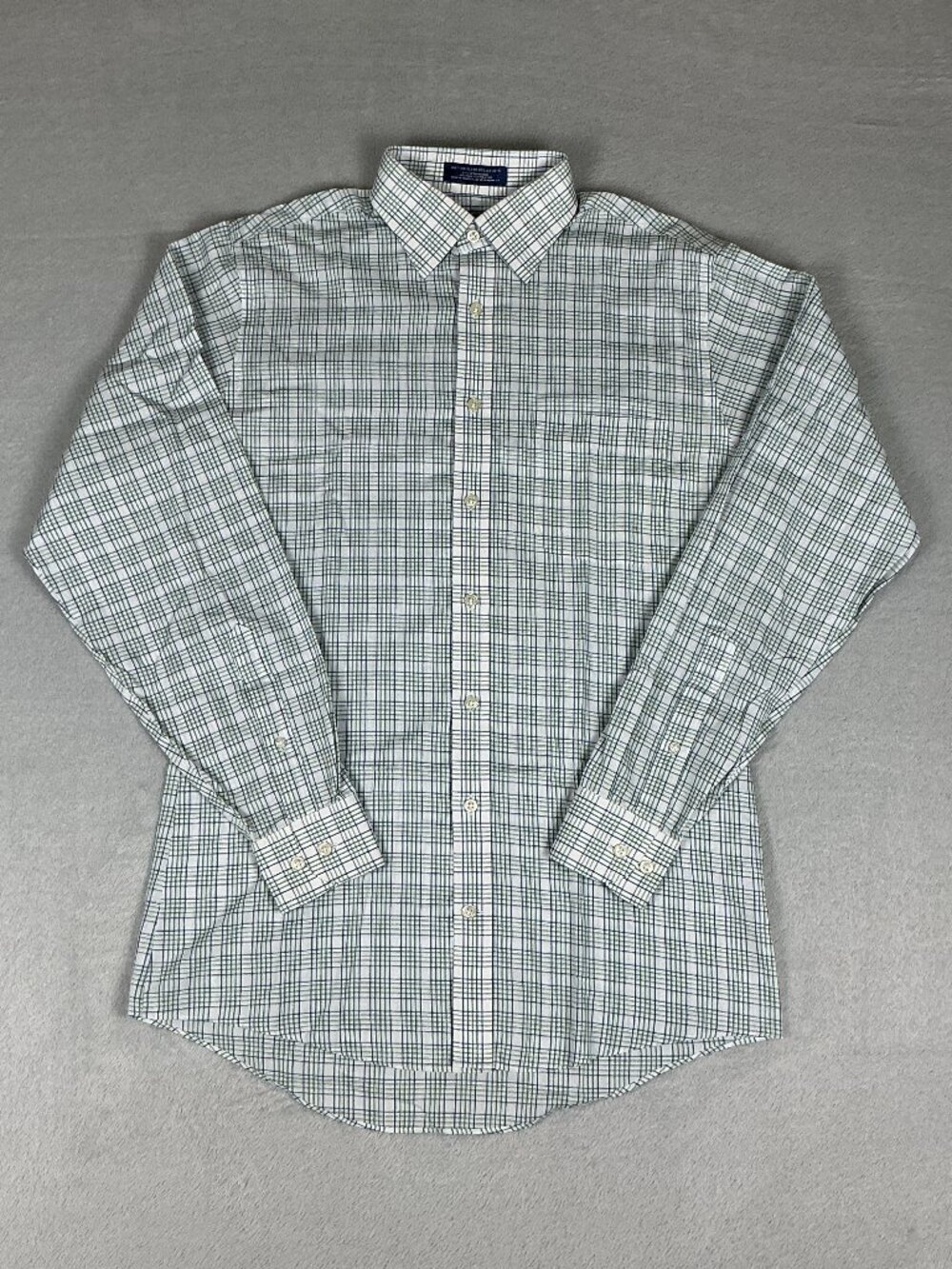 Stafford Essentials Men's Dress Shirt Button-up Long Sleeve Size 15 Green/White.